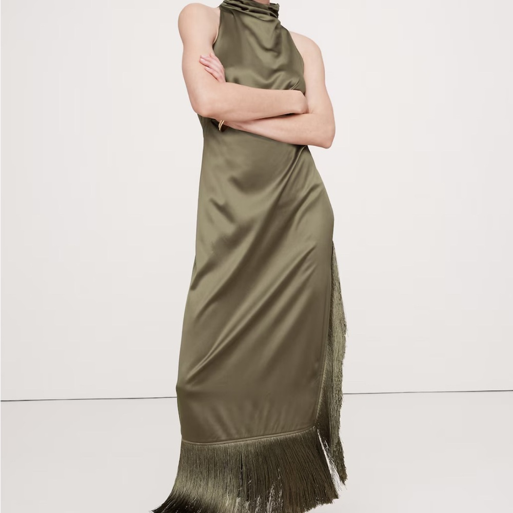 Banana Republic Fringe Satin Maxi Dress